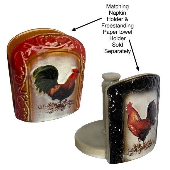 Farmhouse Rooster Salt Pepper Ceramic Shaker Set Hand Painted 2 PC - Picture 15 of 16
